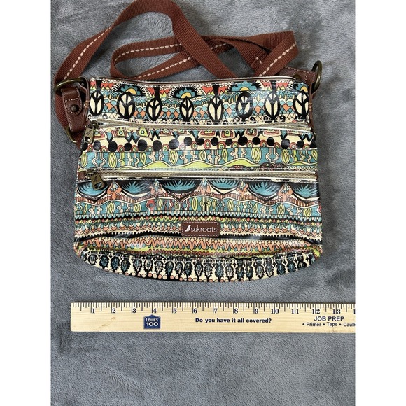Sakroots Purse Crossbody Strap Peace Sign Multicolor Design Pockets *READ - Picture 4 of 9